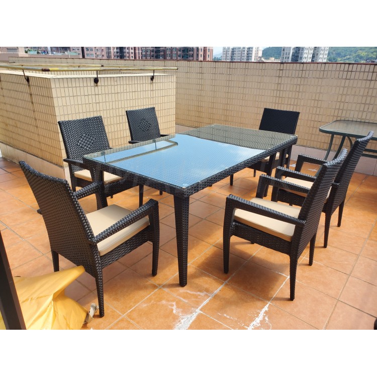 Aluminum Rattan Table 6 Arm Chair Set, Rattan Garden Furniture Round Table And 6 Chairs