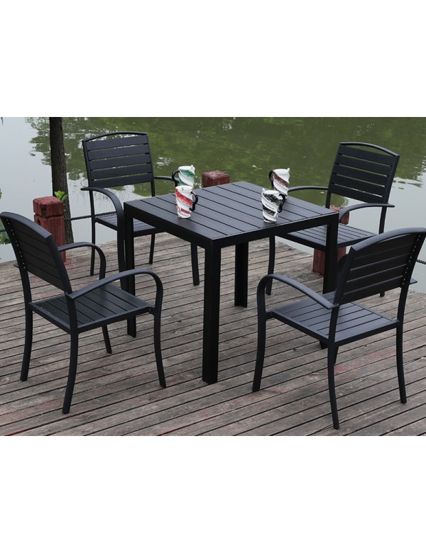 黑色木紋環保木4+1餐桌椅套裝
