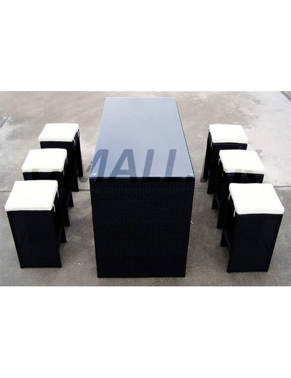 Rattan Bar stool table and 6 chairs with cushions